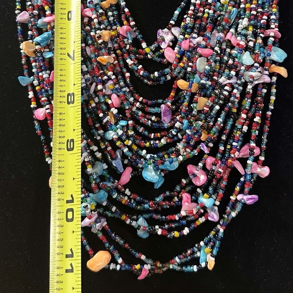 Multi-strand Shells & Seed Beads Multicolored Bib Necklace Layered Bright Pastel - Picture 11 of 15